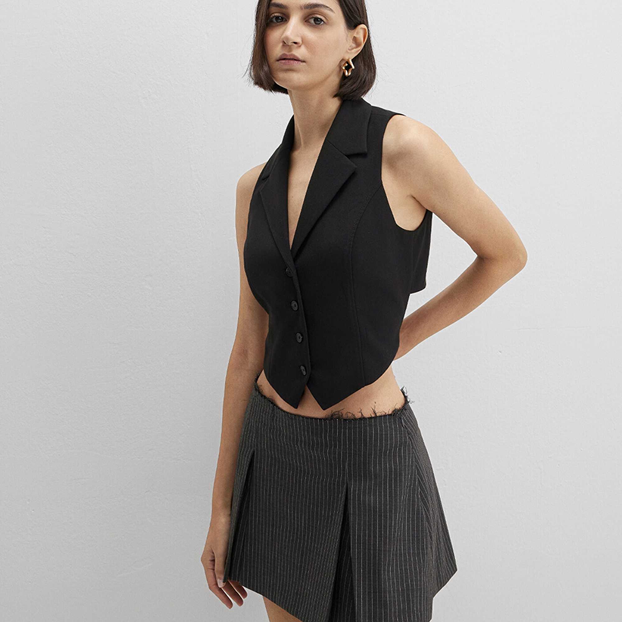 Mavi Yün Karışımlı Siyah Bluz 1211416-900