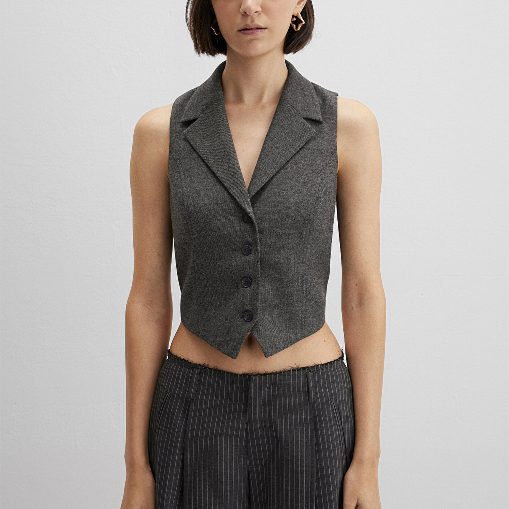 Mavi Yün Karışımlı Antrasit Bluz 1211416-80023