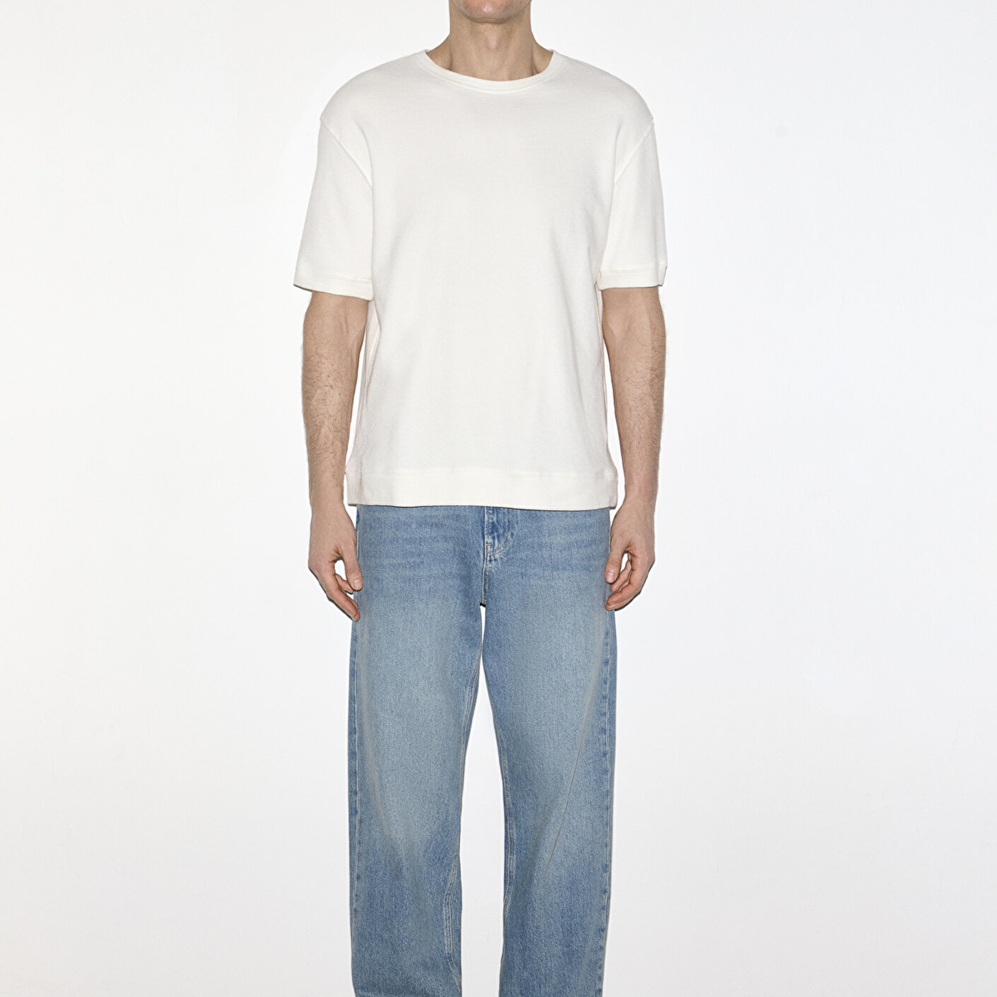 Mavi Bisiklet Yaka Ekru Tişört Loose Fit / Bol Rahat Kesim 0613161-70057