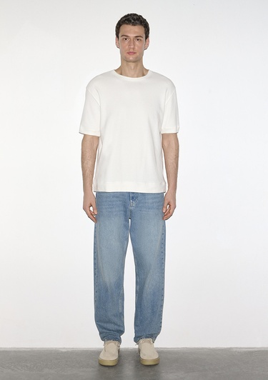  Mavi Bisiklet Yaka Ekru Tişört Loose Fit / Bol Rahat Kesim 0613161-70057