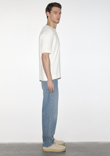  Mavi Bisiklet Yaka Ekru Tişört Loose Fit / Bol Rahat Kesim 0613161-70057