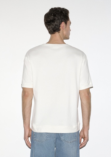  Mavi Bisiklet Yaka Ekru Tişört Loose Fit / Bol Rahat Kesim 0613161-70057