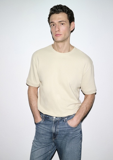  Mavi Bisiklet Yaka Bej Tişört Loose Fit / Bol Rahat Kesim 0613161-70325