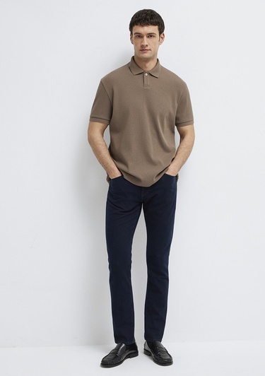  Mavi Kahverengi Polo Tişört Loose Fit / Bol Rahat Kesim 0613126-83866