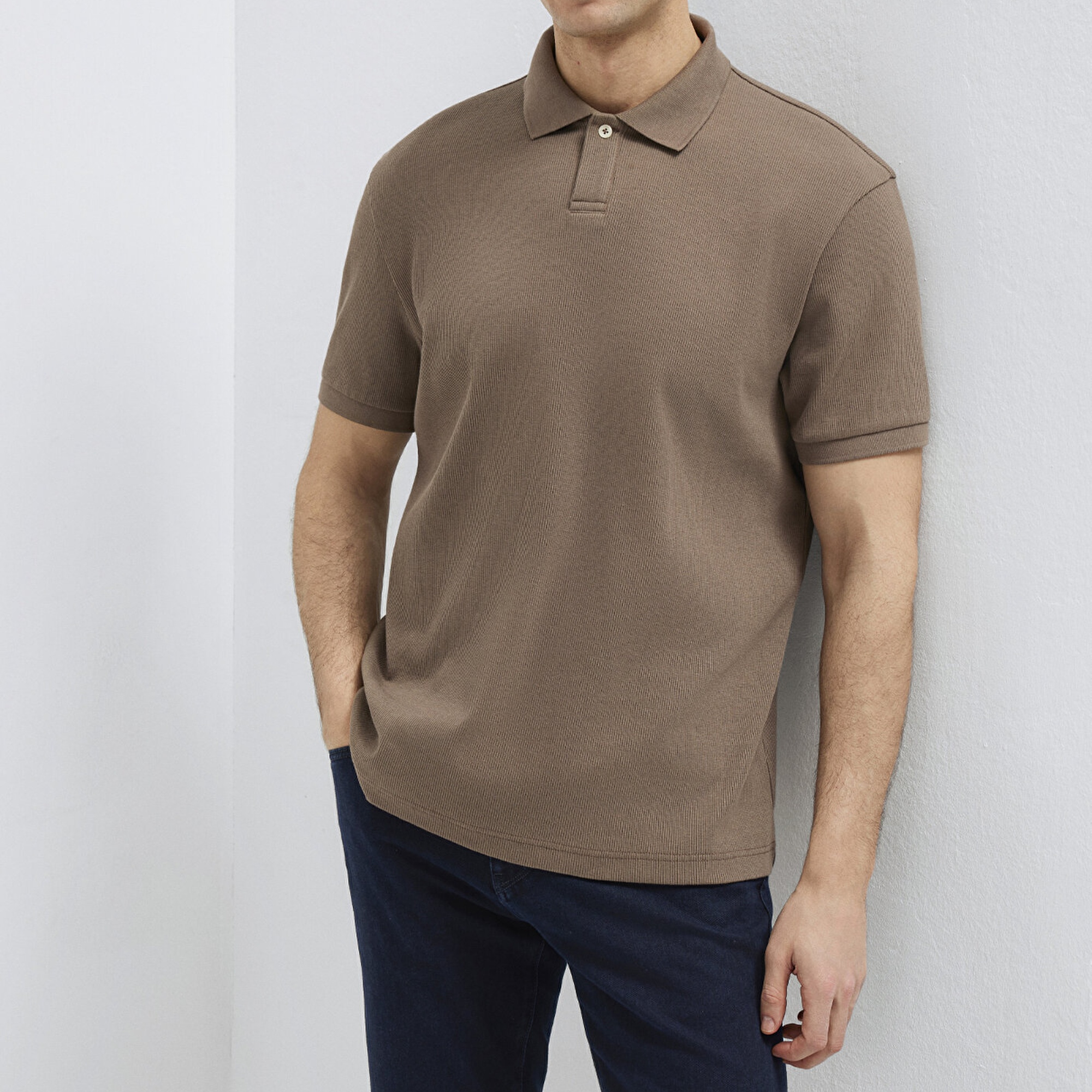 Mavi Kahverengi Polo Tişört Loose Fit / Bol Rahat Kesim 0613126-83866