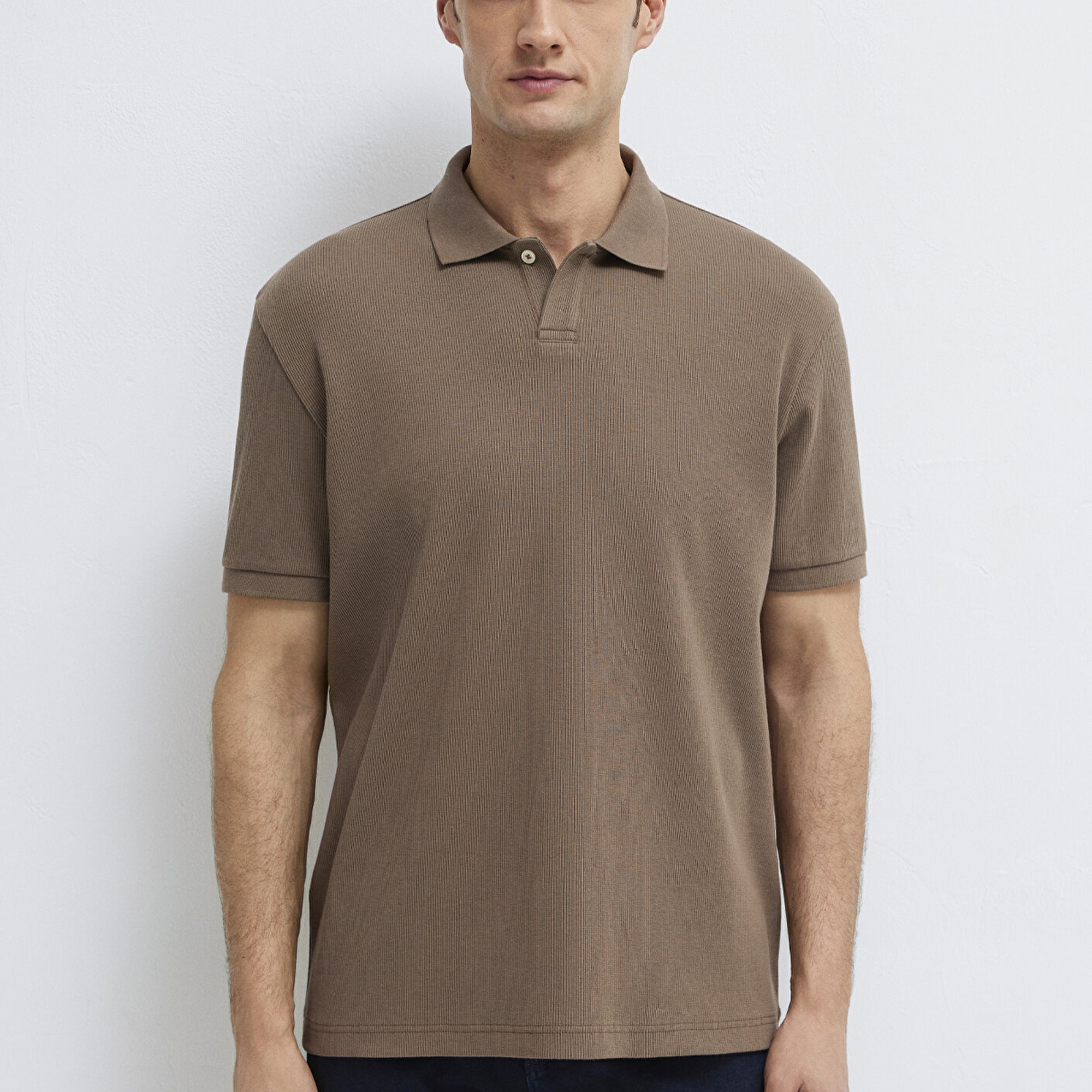 Mavi Kahverengi Polo Tişört Loose Fit / Bol Rahat Kesim 0613126-83866