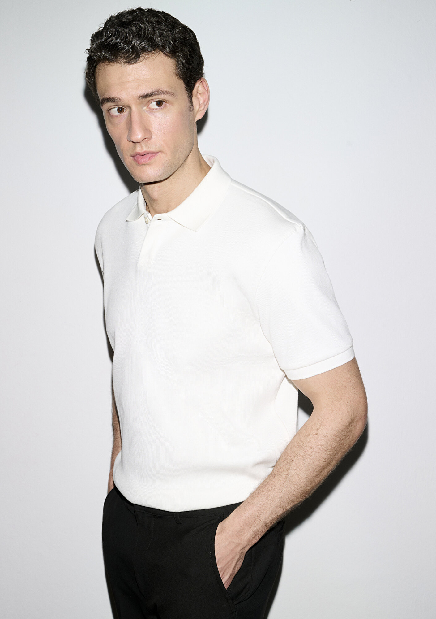  Mavi Ekru Polo Tişört Loose Fit / Bol Rahat Kesim 0613126-70057