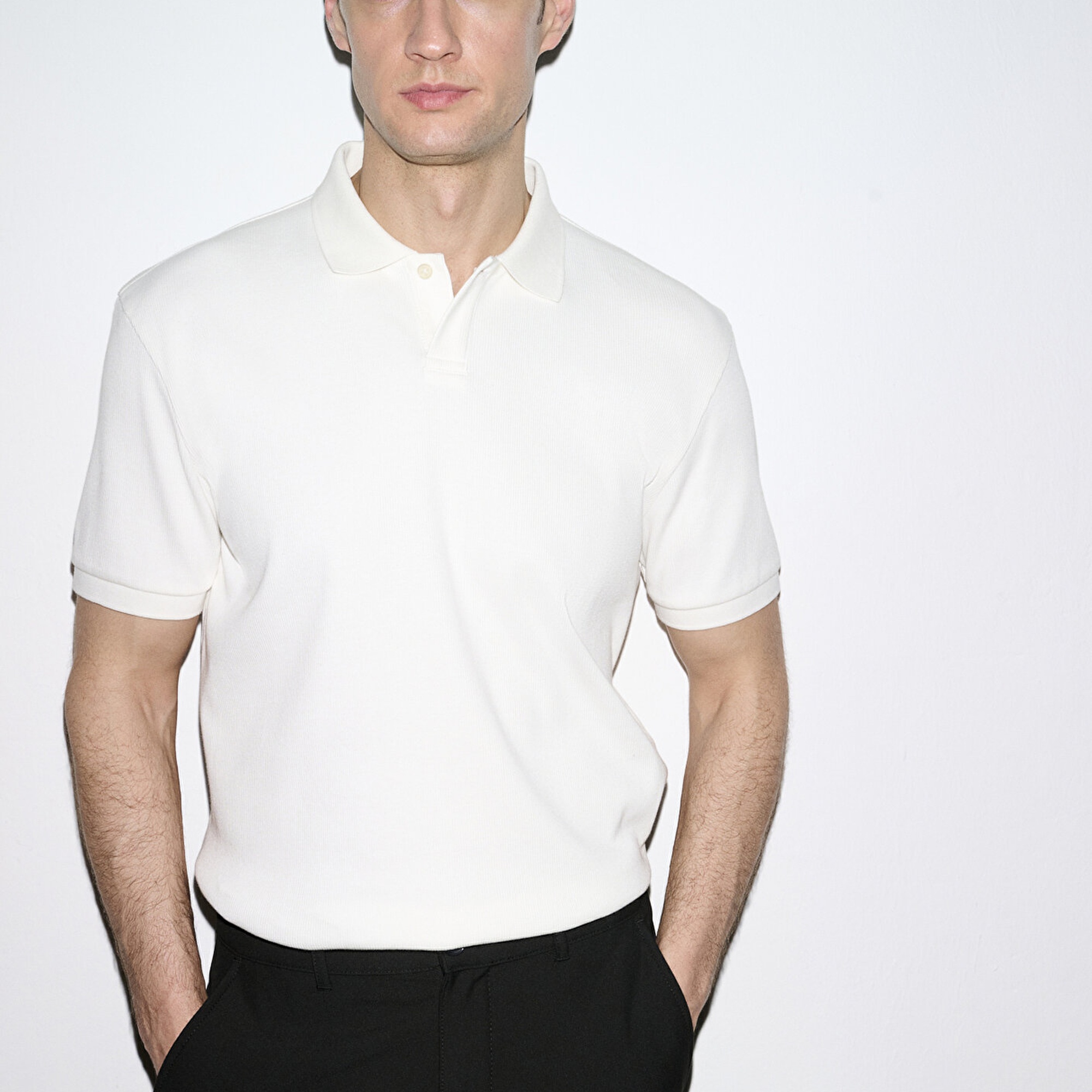 Mavi Ekru Polo Tişört Loose Fit / Bol Rahat Kesim 0613126-70057