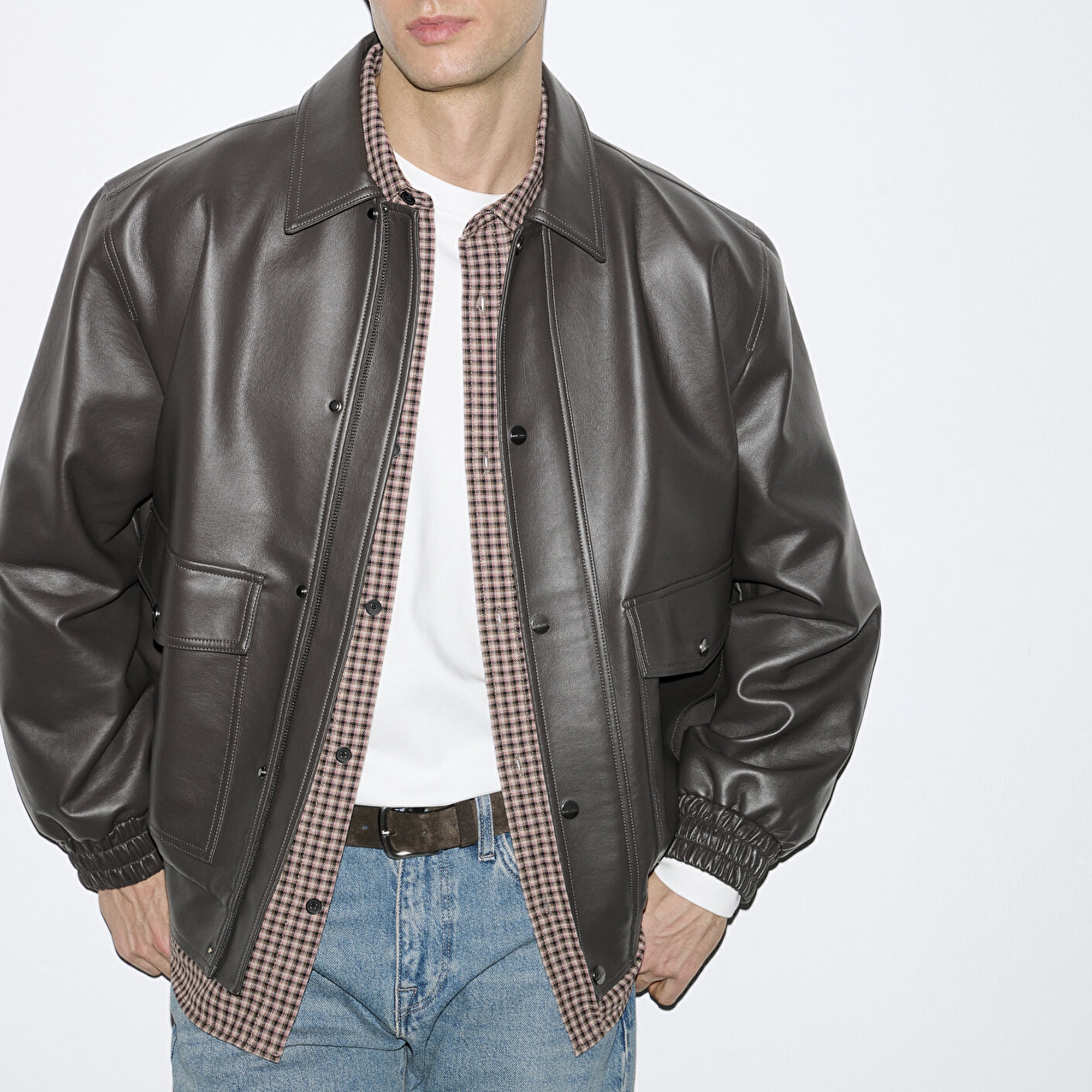 Mavi Kahverengi Suni Deri Ceket Loose Fit / Bol Rahat Kesim 0110796-70219