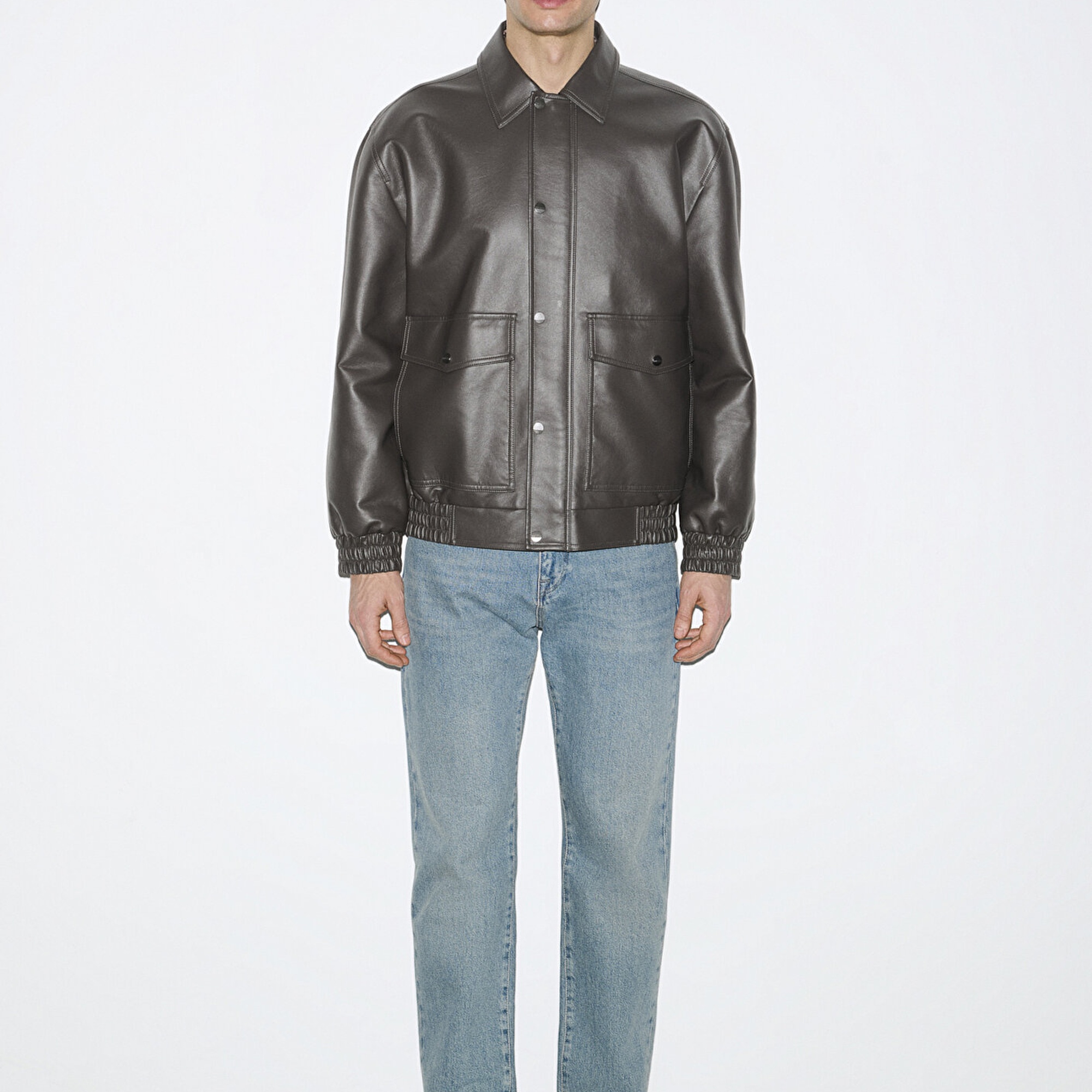 Mavi Kahverengi Suni Deri Ceket Loose Fit / Bol Rahat Kesim 0110796-70219