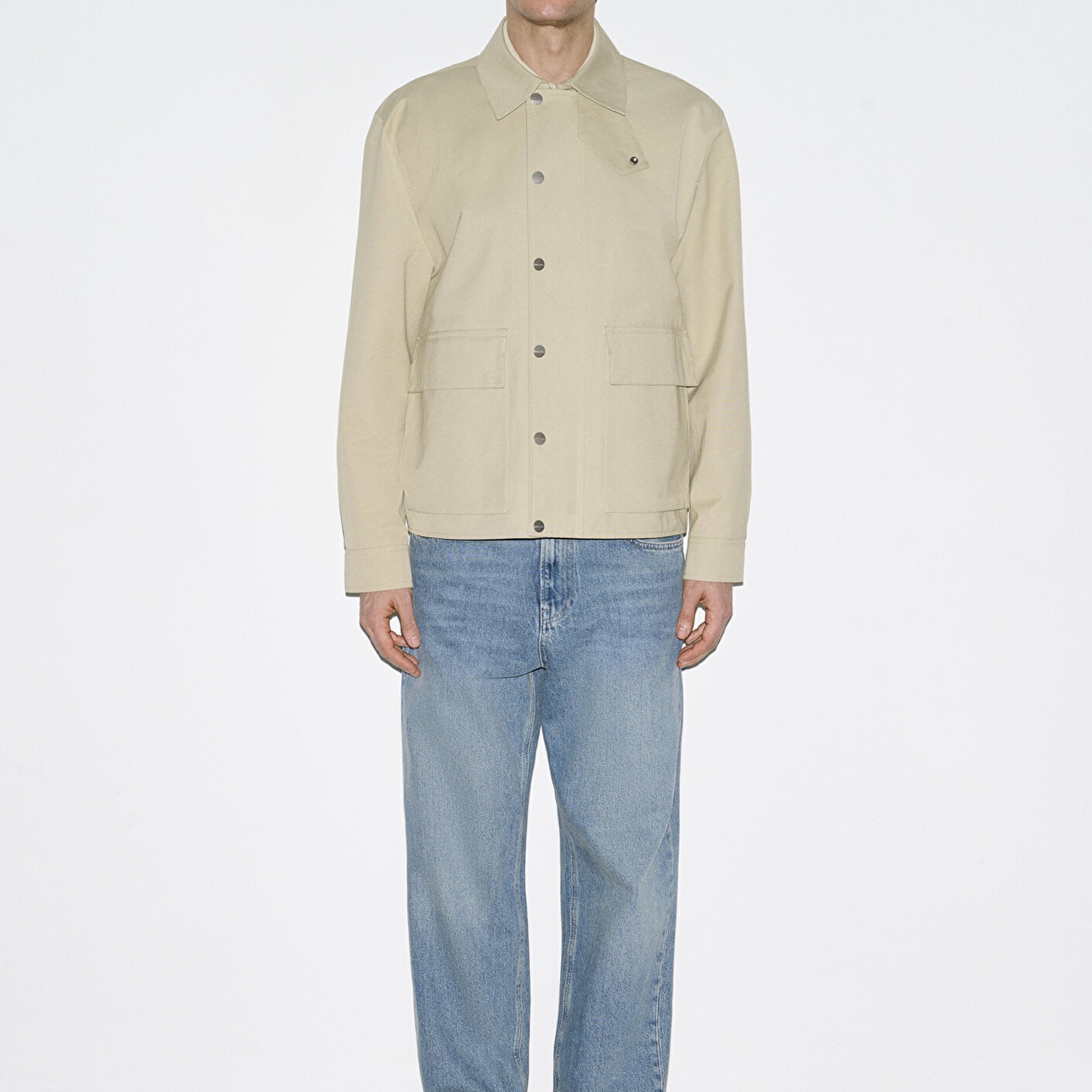 Mavi Cep Detaylı Bej Ceket Loose Fit / Bol Rahat Kesim 0110777-70186