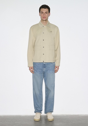  Mavi Cep Detaylı Bej Ceket Loose Fit / Bol Rahat Kesim 0110777-70186