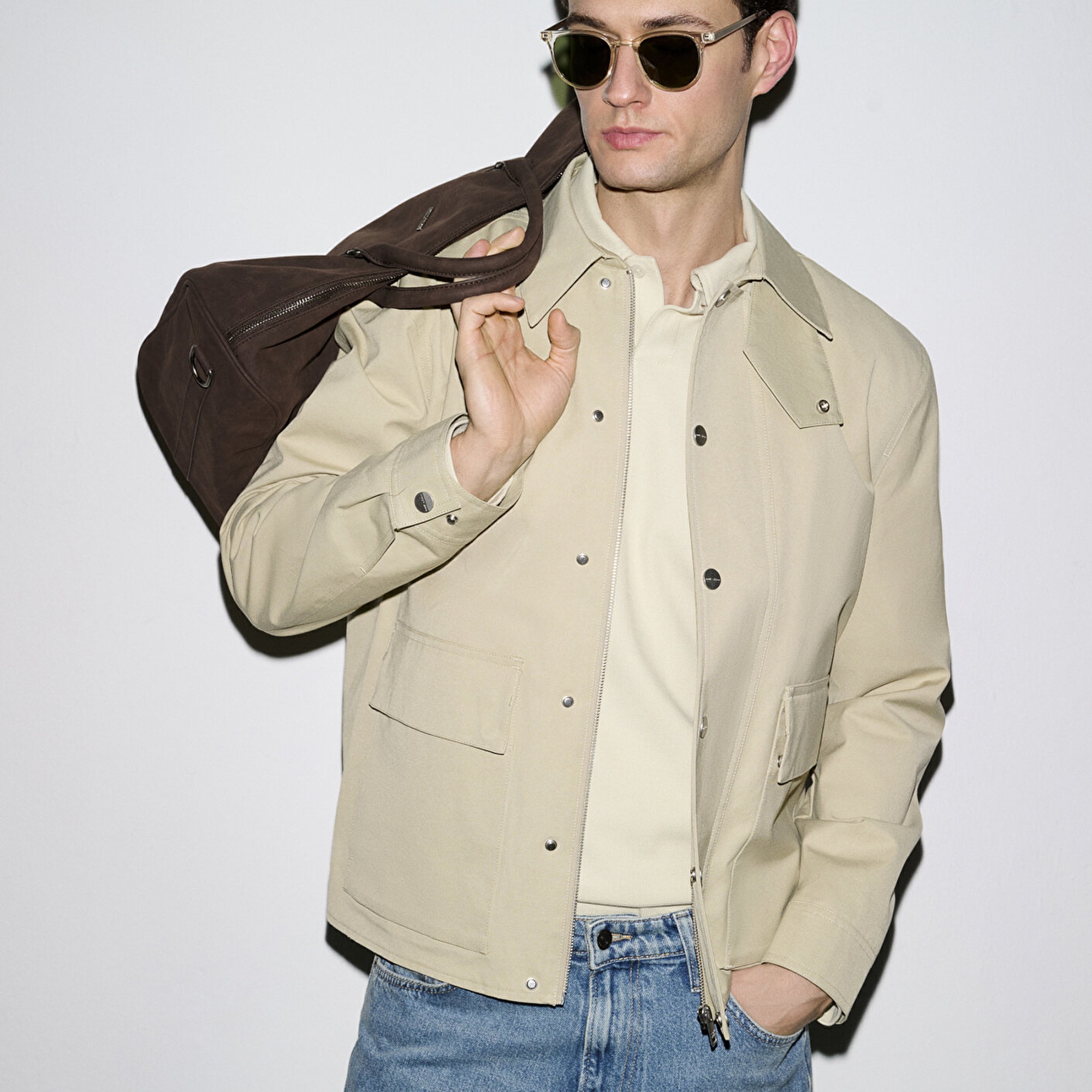 Mavi Cep Detaylı Bej Ceket Loose Fit / Bol Rahat Kesim 0110777-70186