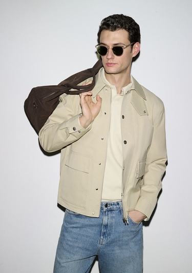  Mavi Cep Detaylı Bej Ceket Loose Fit / Bol Rahat Kesim 0110777-70186