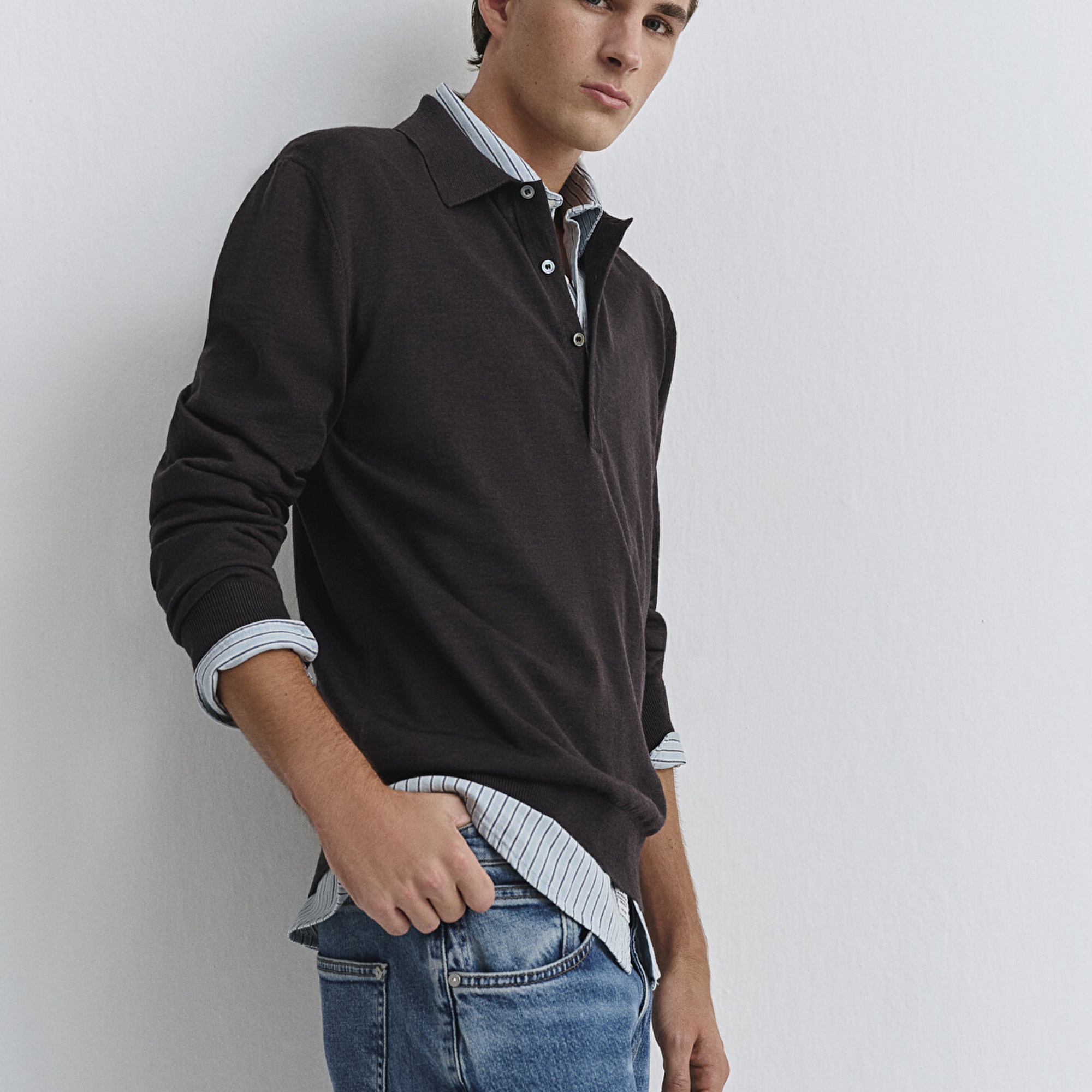 Mavi Kahverengi Yün Triko Polo 0710387-71550