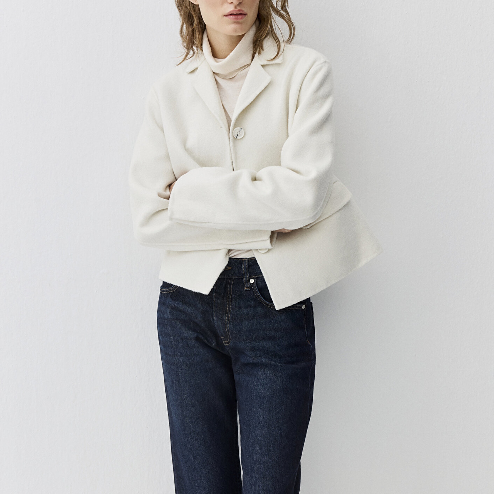 Mavi Yün Karışımlı Ekru Ceket Loose Fit / Bol Rahat Kesim 1110733-80194