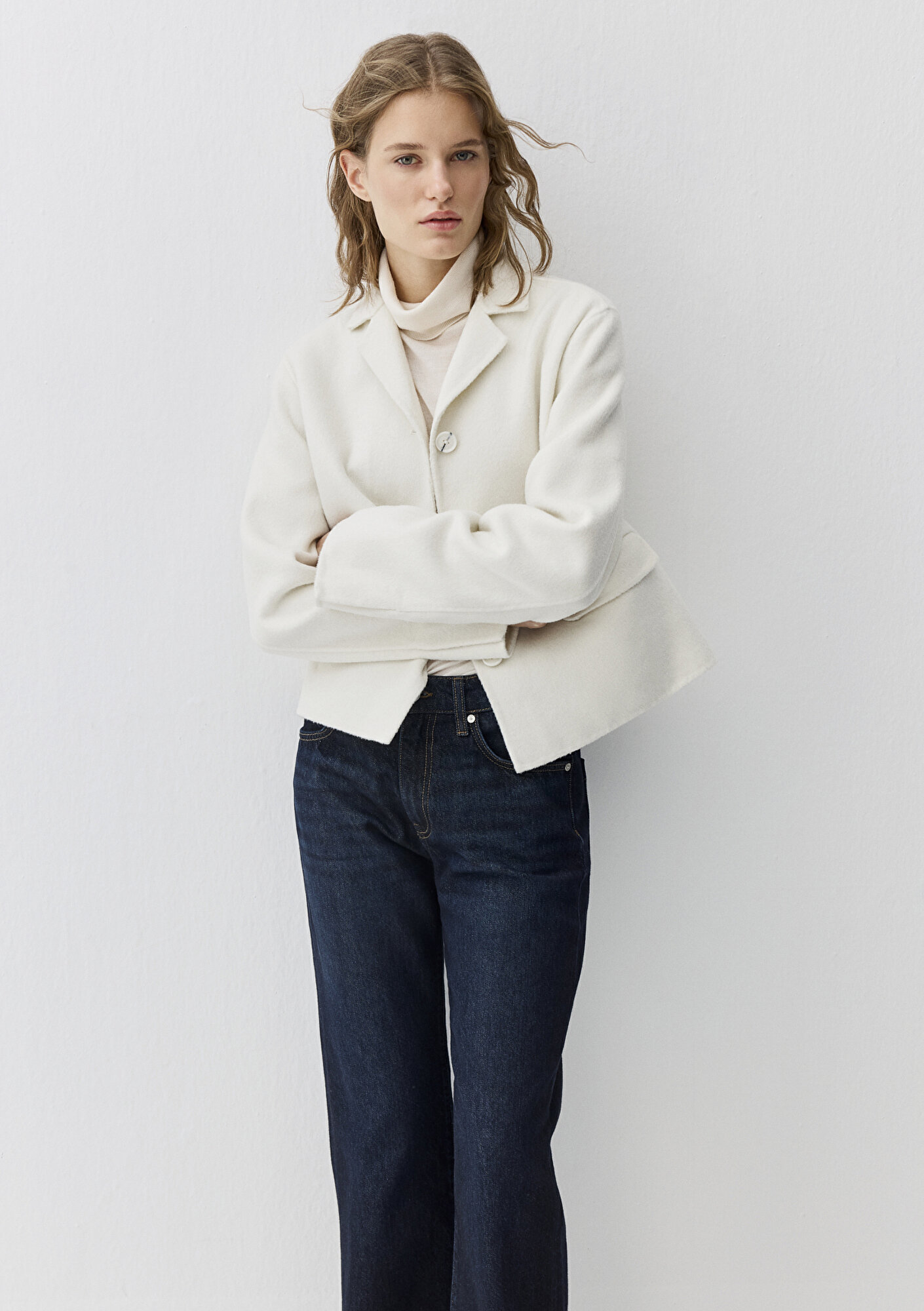  Mavi Yün Karışımlı Ekru Ceket Loose Fit / Bol Rahat Kesim 1110733-80194