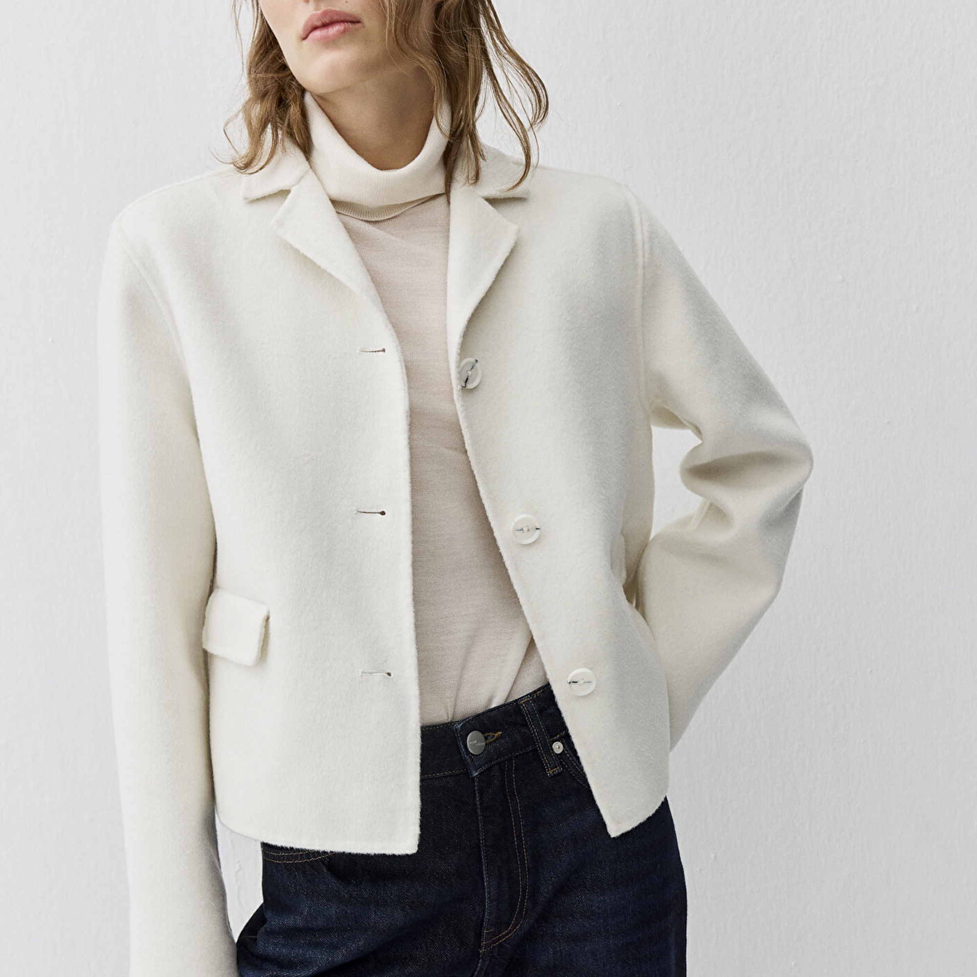 Mavi Yün Karışımlı Ekru Ceket Loose Fit / Bol Rahat Kesim 1110733-80194