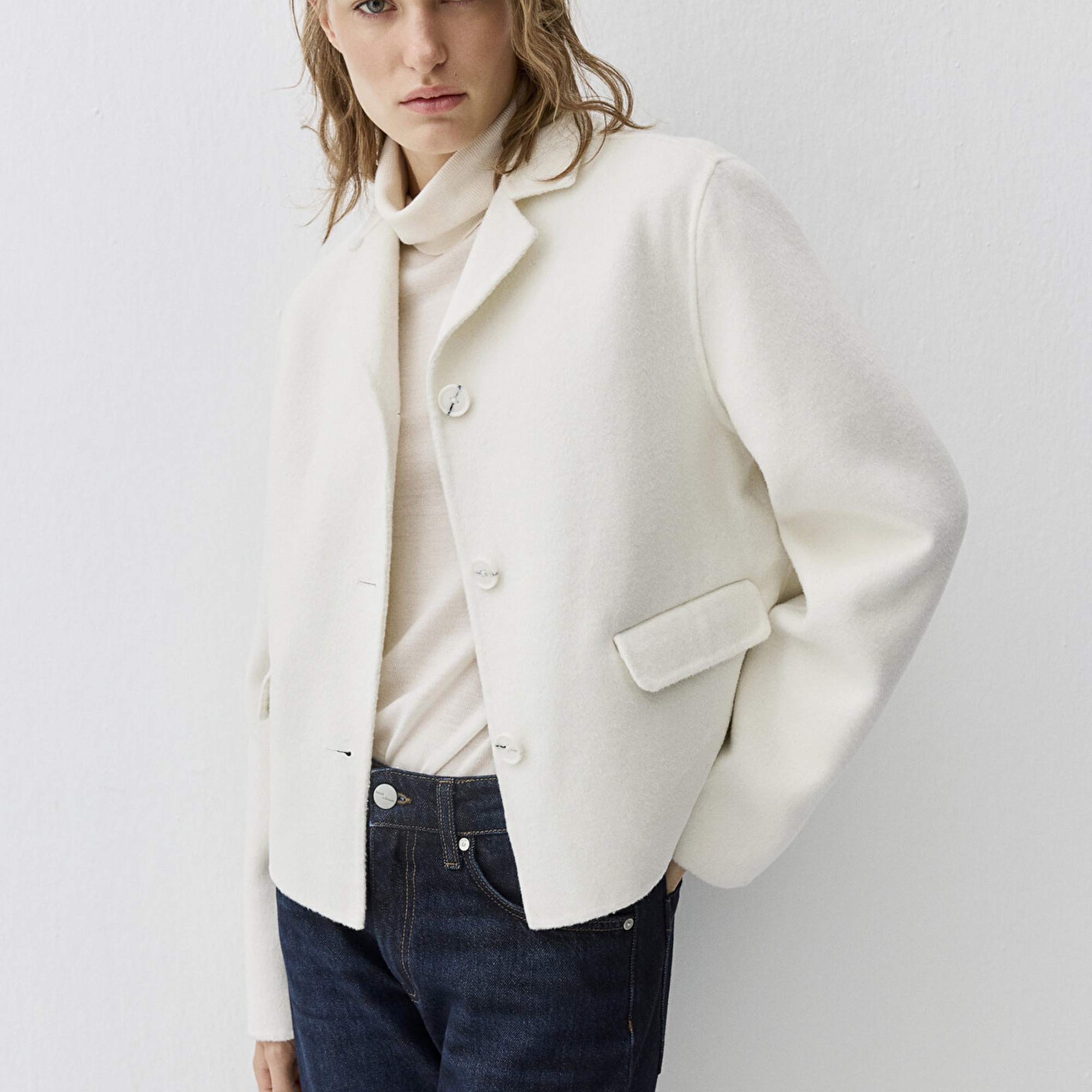 Mavi Yün Karışımlı Ekru Ceket Loose Fit / Bol Rahat Kesim 1110733-80194