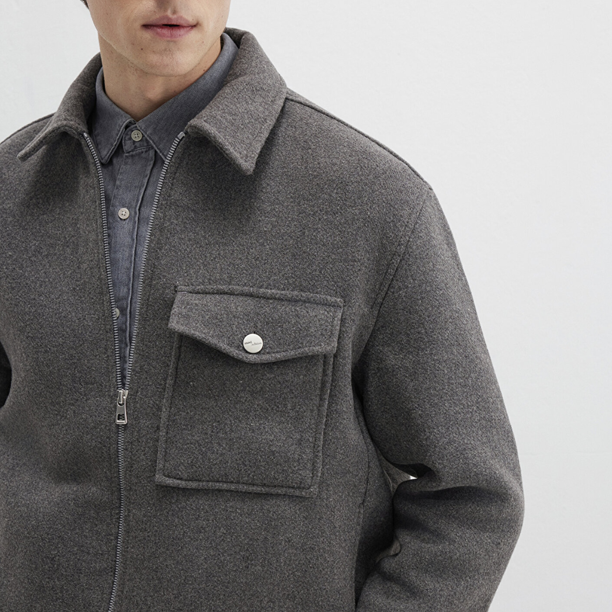 Mavi Yün Karışımlı Gri Gömlek Loose Fit / Bol Rahat Kesim 0211804-80024