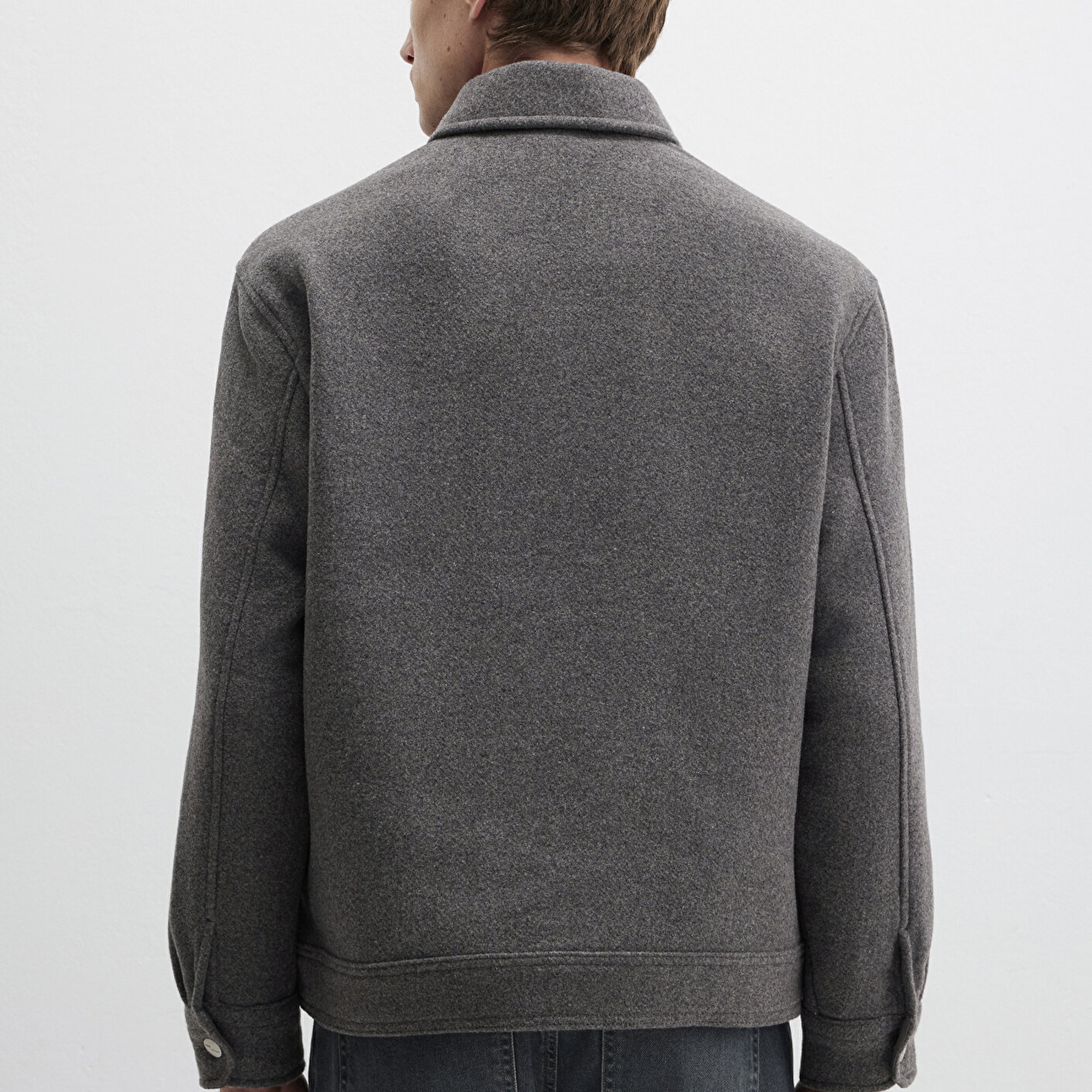 Mavi Yün Karışımlı Gri Gömlek Loose Fit / Bol Rahat Kesim 0211804-80024