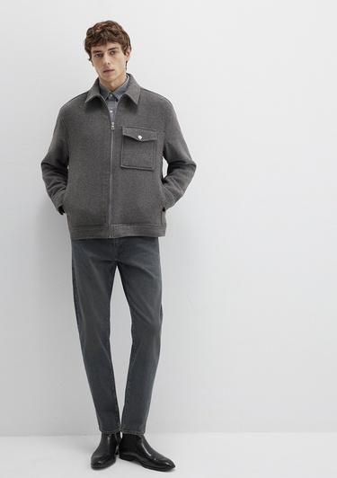  Mavi Yün Karışımlı Gri Gömlek Loose Fit / Bol Rahat Kesim 0211804-80024