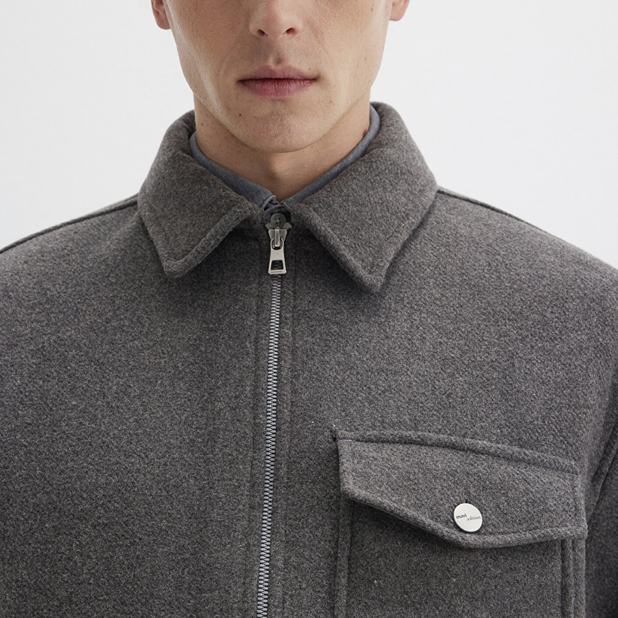 Mavi Yün Karışımlı Gri Gömlek Loose Fit / Bol Rahat Kesim 0211804-80024