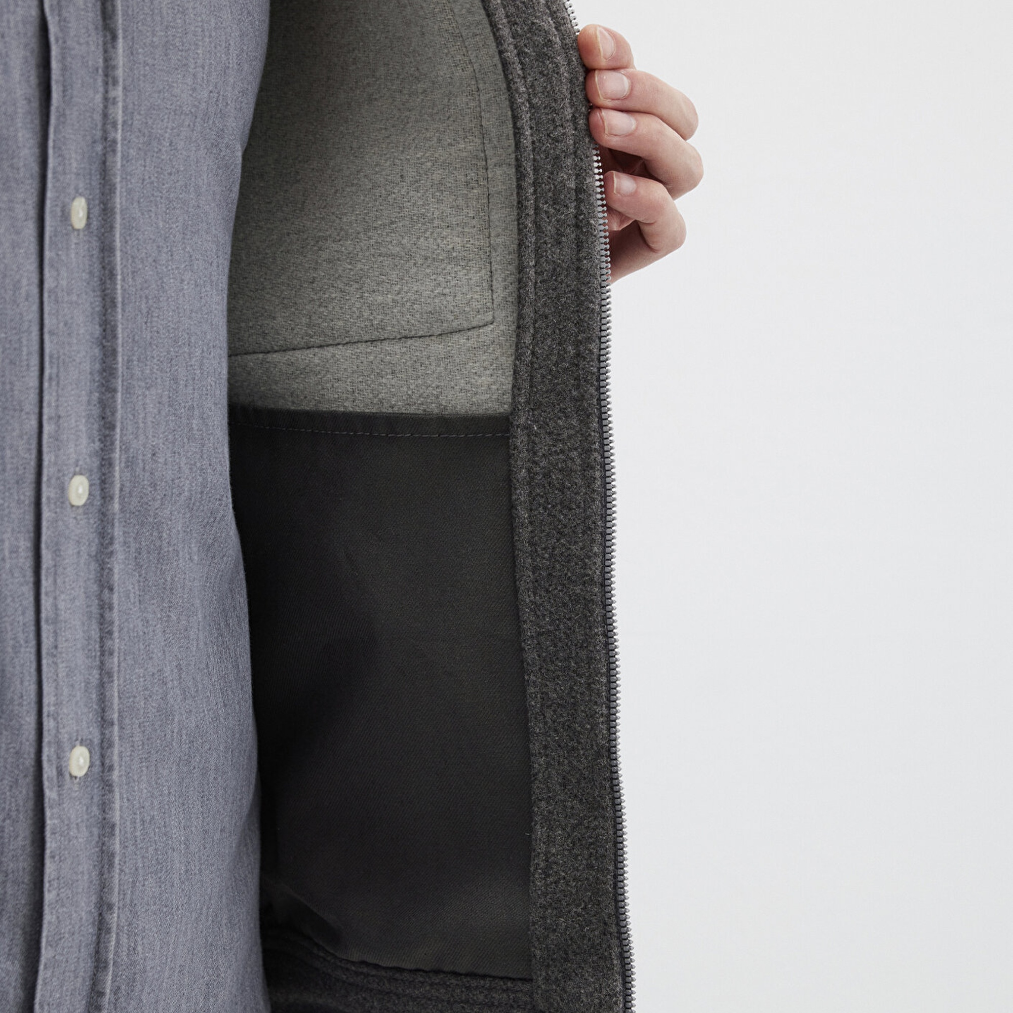 Mavi Yün Karışımlı Gri Gömlek Loose Fit / Bol Rahat Kesim 0211804-80024