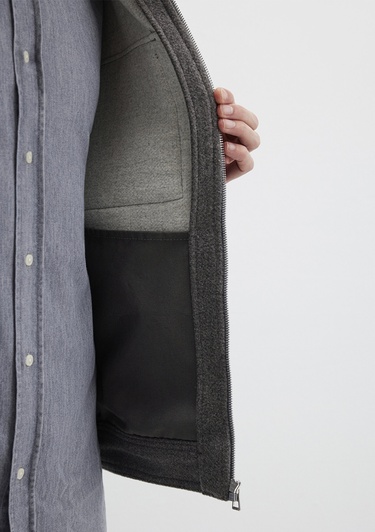  Mavi Yün Karışımlı Gri Gömlek Loose Fit / Bol Rahat Kesim 0211804-80024