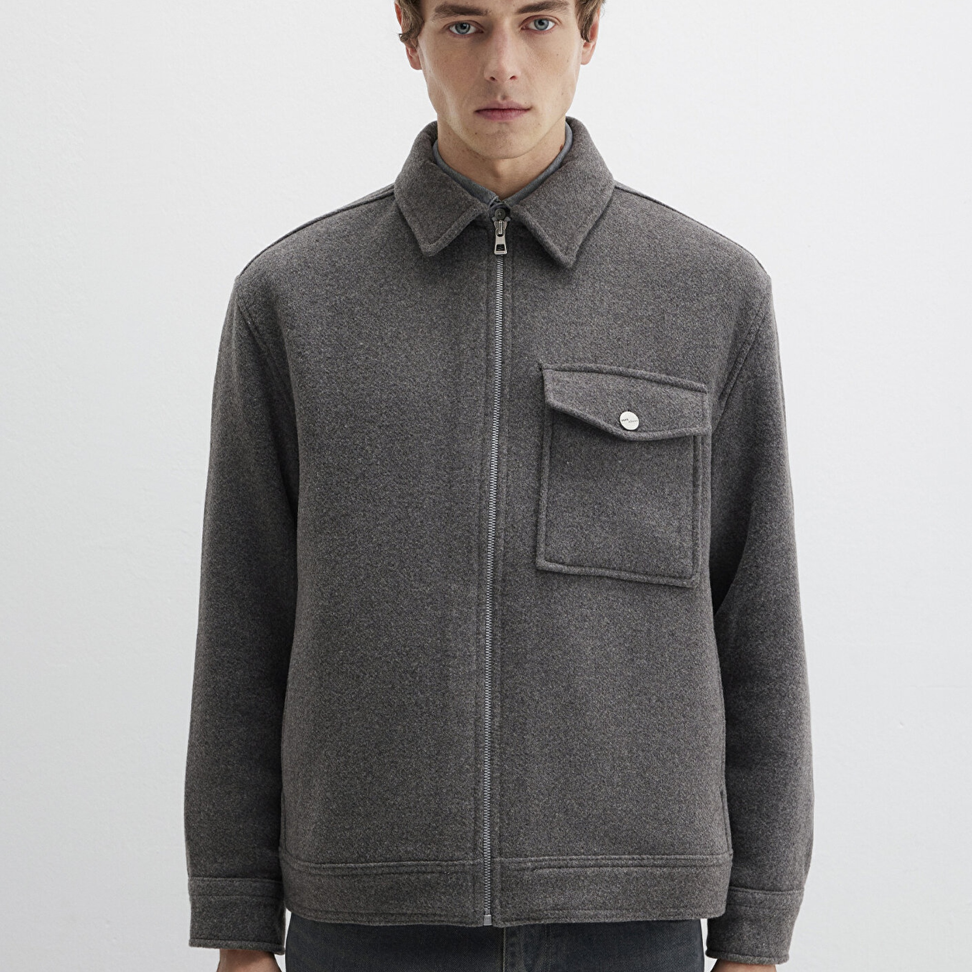 Mavi Yün Karışımlı Gri Gömlek Loose Fit / Bol Rahat Kesim 0211804-80024