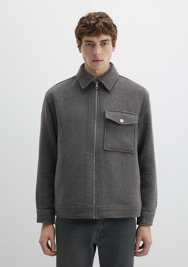  Mavi Yün Karışımlı Gri Gömlek Loose Fit / Bol Rahat Kesim 0211804-80024