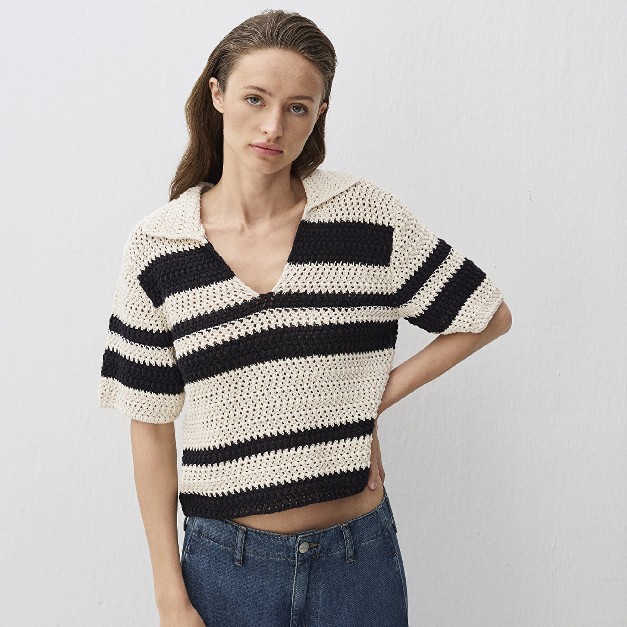 Mavi Siyah Çizgili Triko Polo 1710678-85407