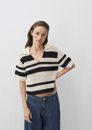  Mavi Siyah Çizgili Triko Polo 1710678-85407