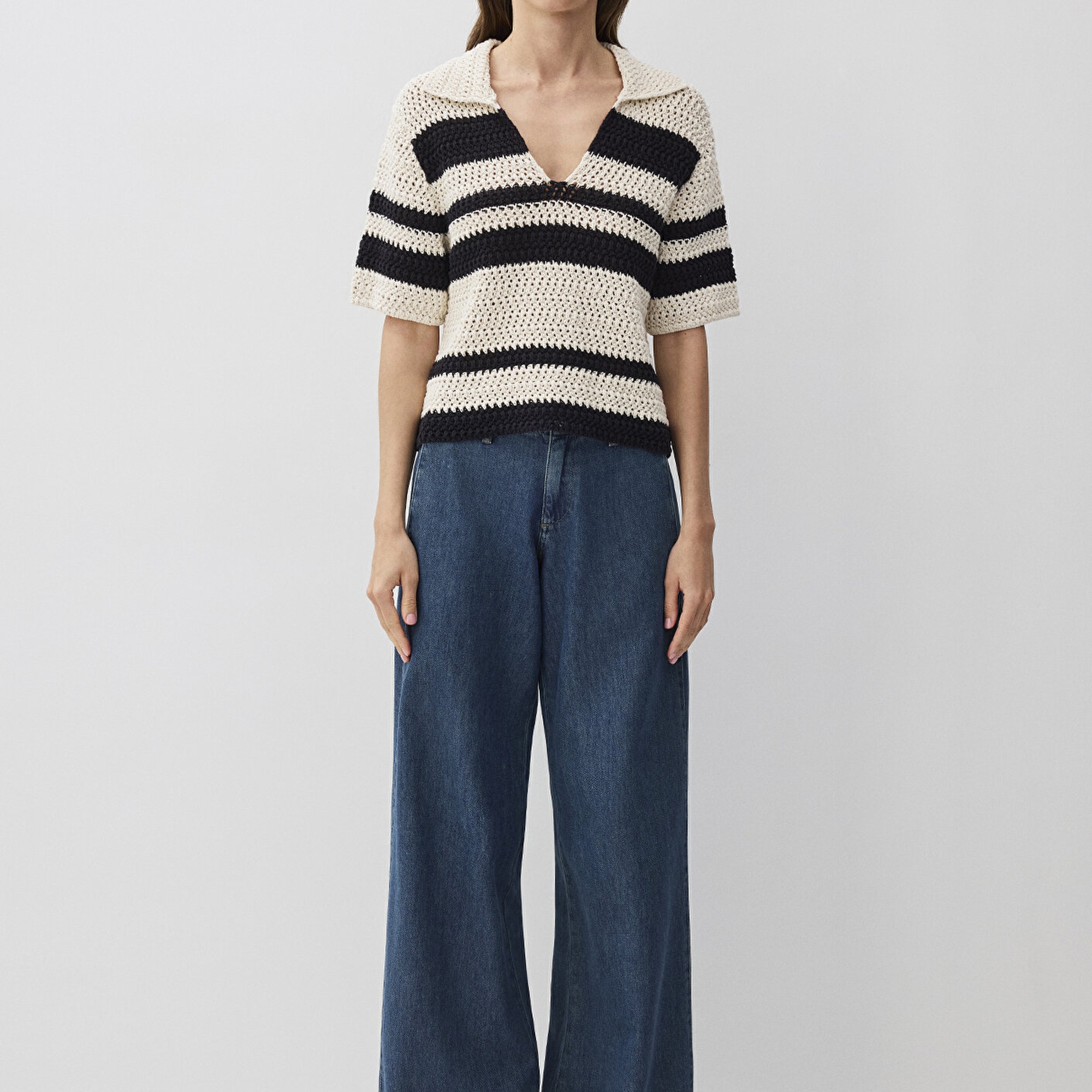 Mavi Siyah Çizgili Triko Polo 1710678-85407