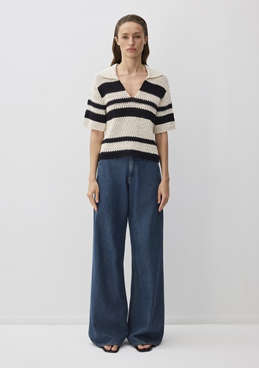  Mavi Siyah Çizgili Triko Polo 1710678-85407