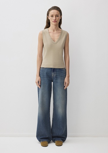  Mavi Kahverengi  V Yaka Kolsuz Bluz 1613248-80656