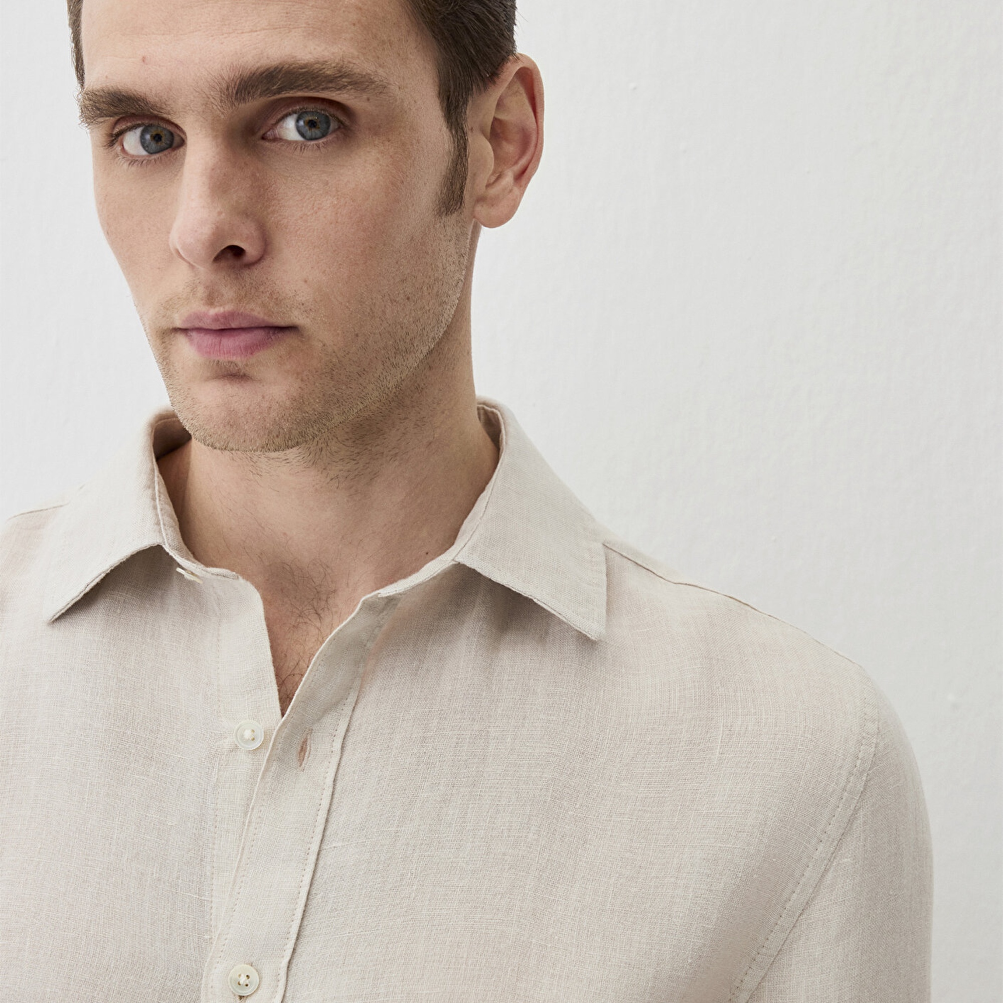 Mavi Bej Keten Gömlek Regular Fit / Normal Kesim 0211496-70134