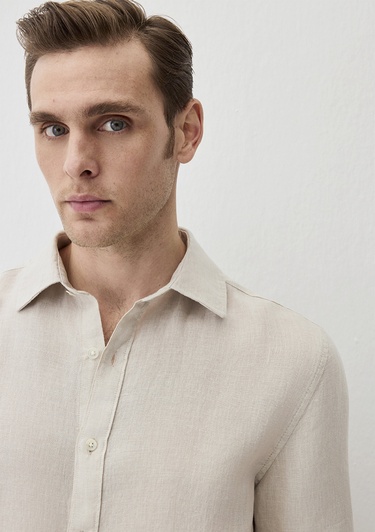  Mavi Bej Keten Gömlek Regular Fit / Normal Kesim 0211496-70134