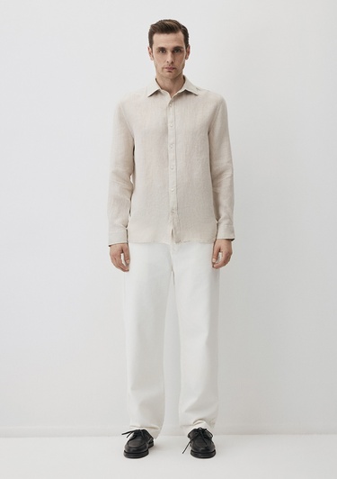  Mavi Bej Keten Gömlek Regular Fit / Normal Kesim 0211496-70134