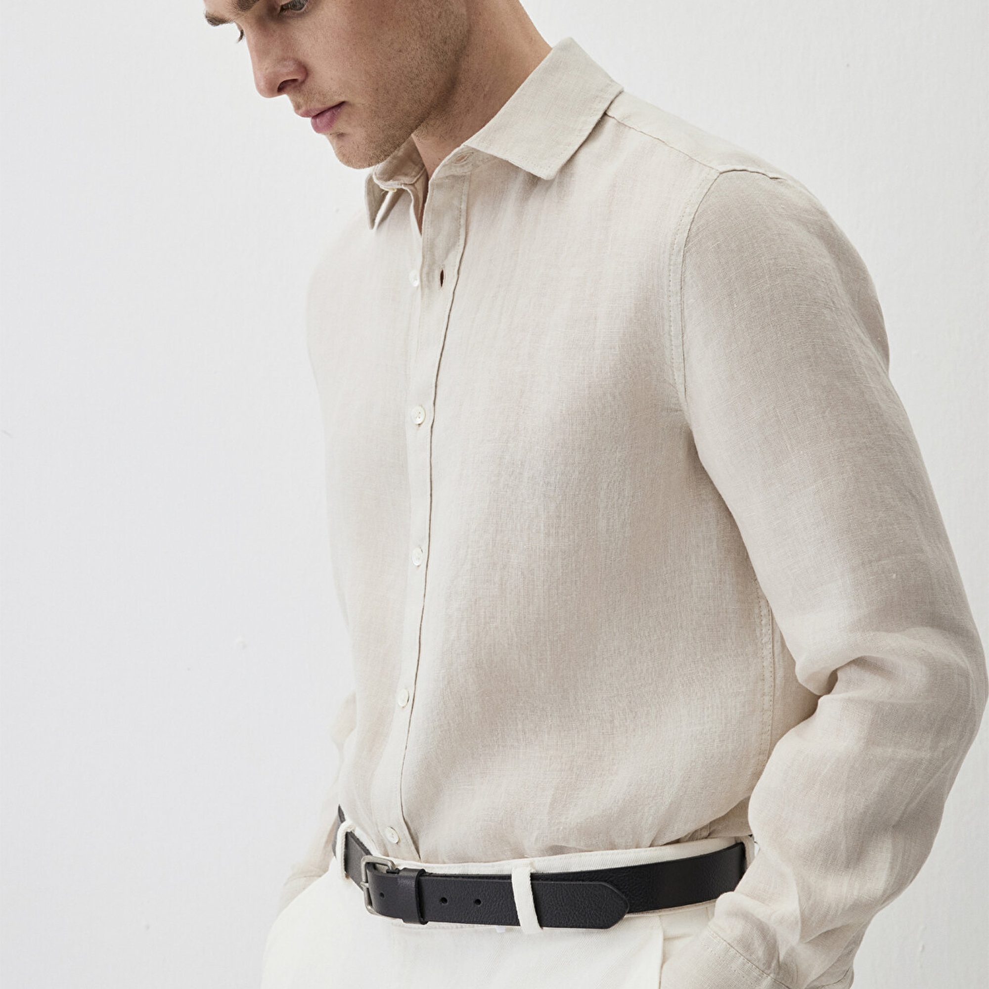 Mavi Bej Keten Gömlek Regular Fit / Normal Kesim 0211496-70134