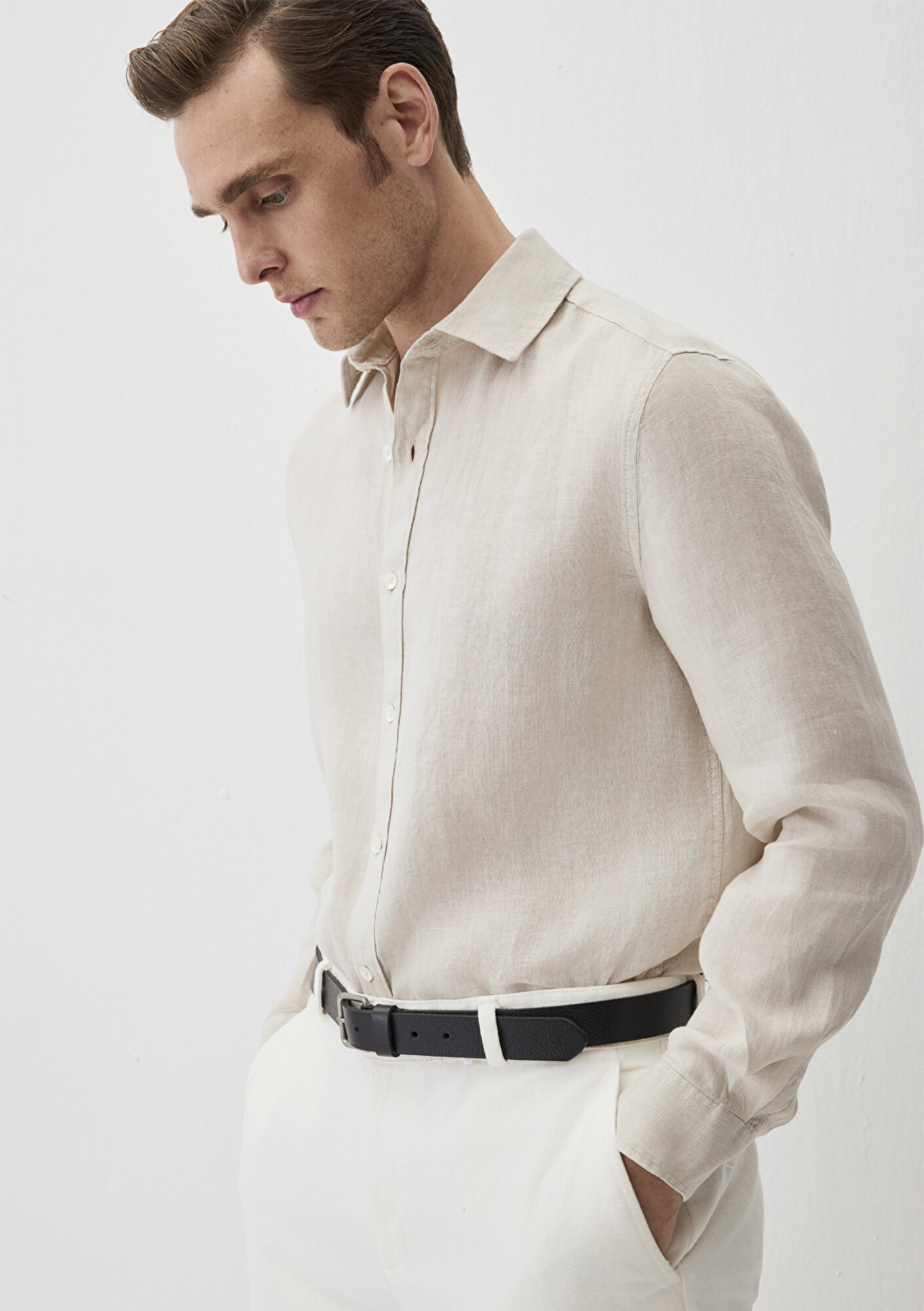  Mavi Bej Keten Gömlek Regular Fit / Normal Kesim 0211496-70134