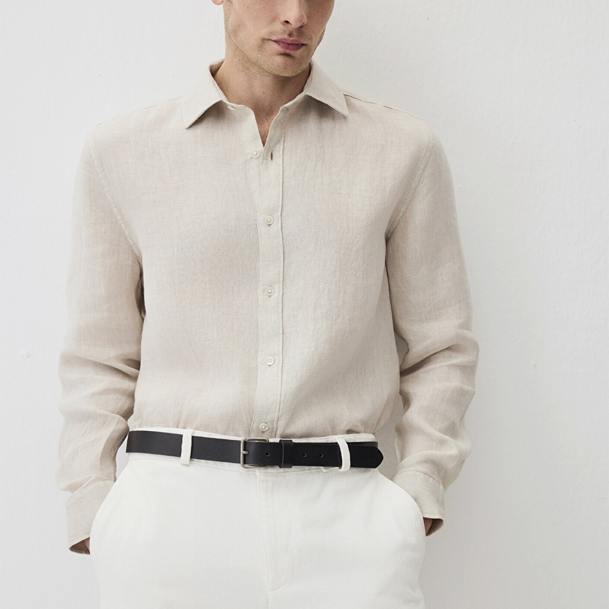 Mavi Bej Keten Gömlek Regular Fit / Normal Kesim 0211496-70134