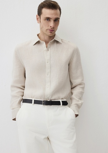  Mavi Bej Keten Gömlek Regular Fit / Normal Kesim 0211496-70134