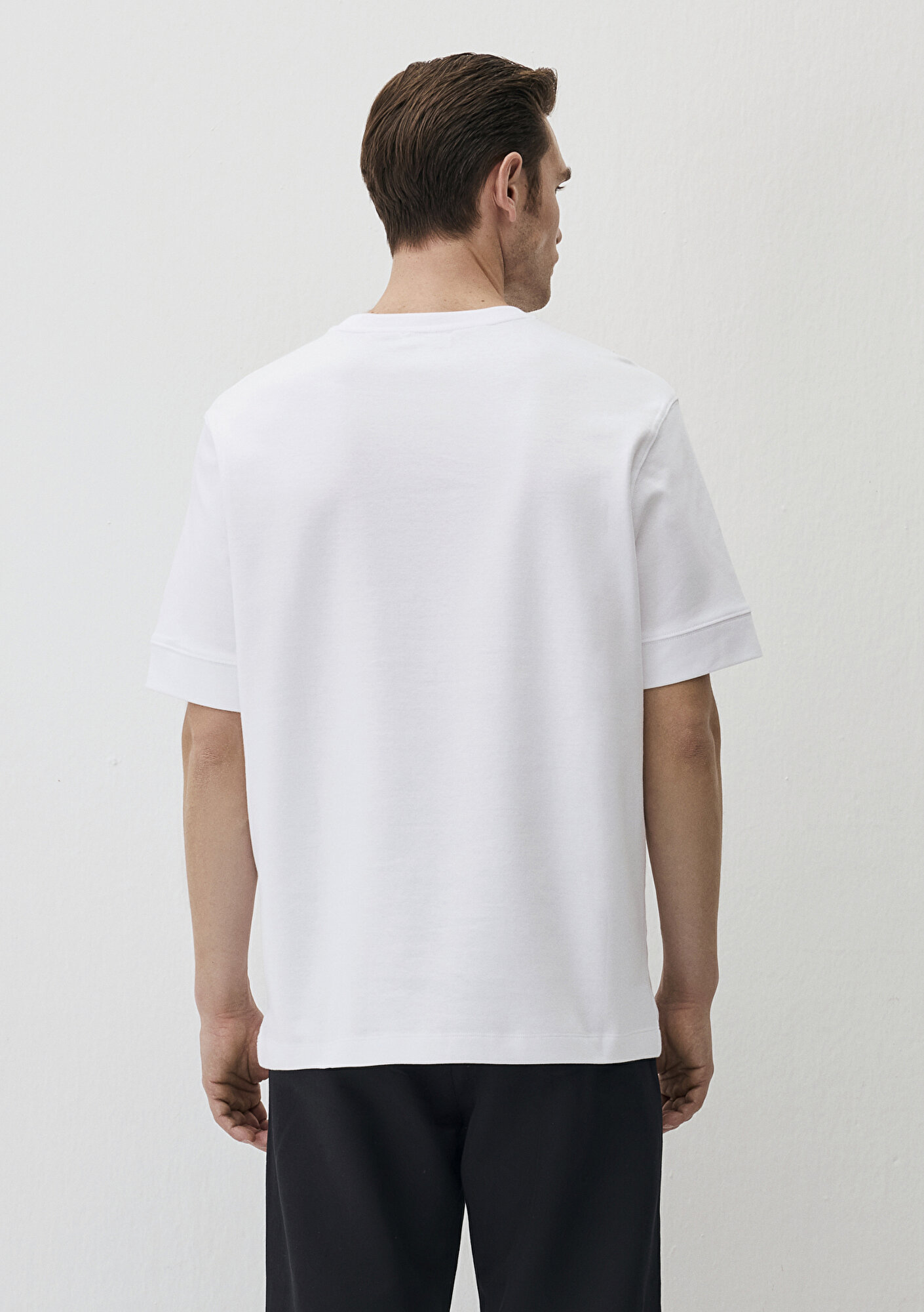  Mavi Cepli Beyaz Basic Tişört Loose Fit / Bol Rahat Kesim 0612592-620