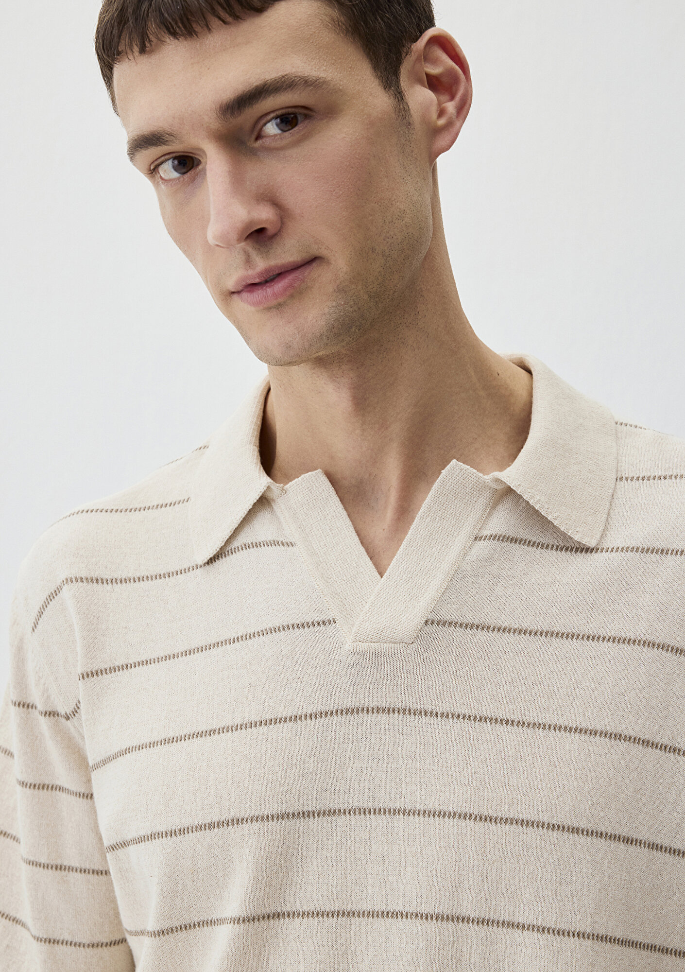 Mavi Ekru Çizgili Triko Polo 0710305-70057