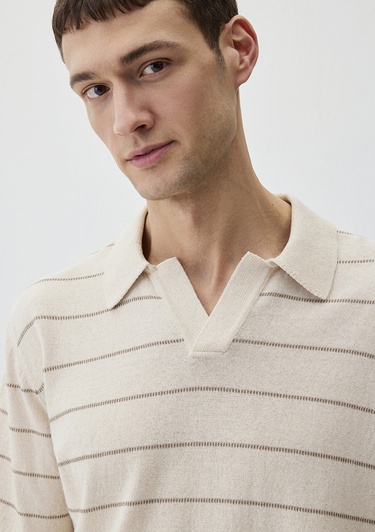  Mavi Ekru Çizgili Triko Polo 0710305-70057