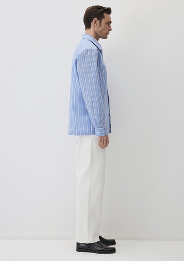  Mavi Çizgili Mavi Gömlek Regular Fit / Normal Kesim 0211493-81960