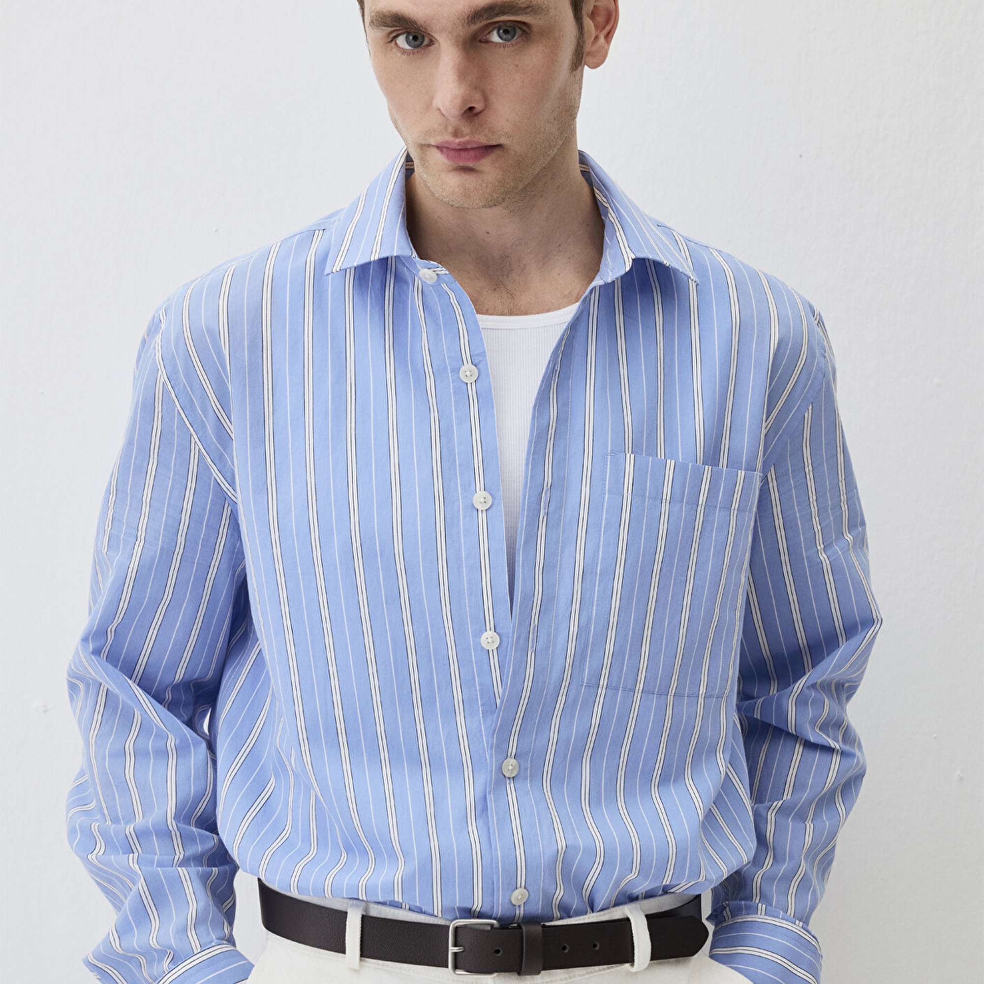 Mavi Çizgili Mavi Gömlek Regular Fit / Normal Kesim 0211493-81960