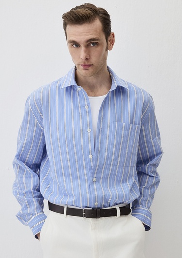  Mavi Çizgili Mavi Gömlek Regular Fit / Normal Kesim 0211493-81960