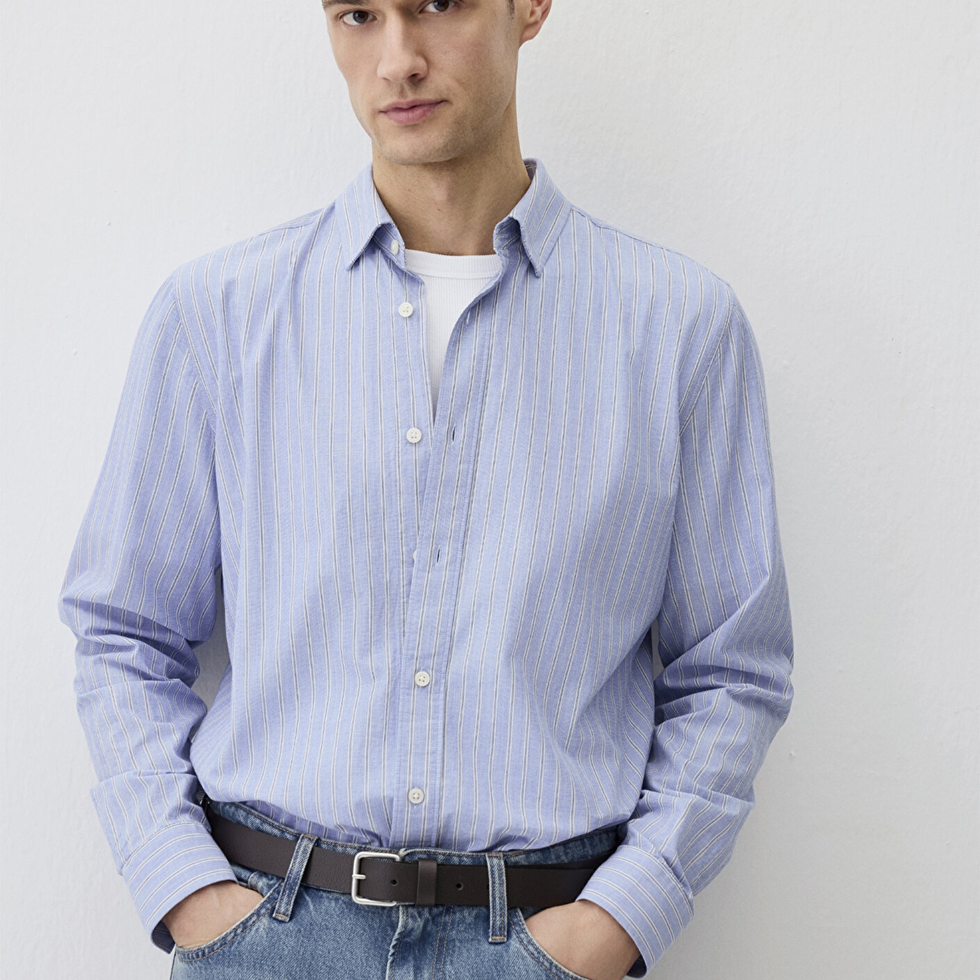 Mavi Çizgili Mavi Gömlek Regular Fit / Normal Kesim 0211429-70717